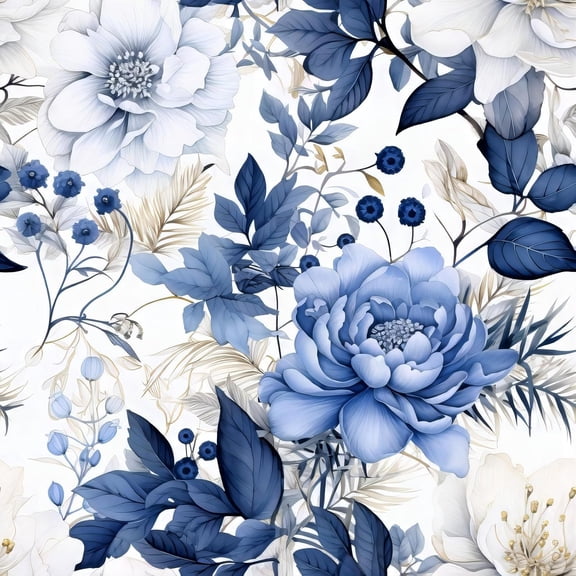 Booming Peony Floral Peel and Stick Wallpaper - Blue/White Self Adhesive Removable Leaf Wallpaper - Nursery Bedroom Mural Wall Decorative - 17.7"x118.1"