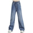 thumbnail image 1 of BOBOGOJP Girls Mini Mom Jean Bootcut Fit Stretch Denim Jeans with Zipper Closure & Pockets Blue 10-11 Years, 1 of 1