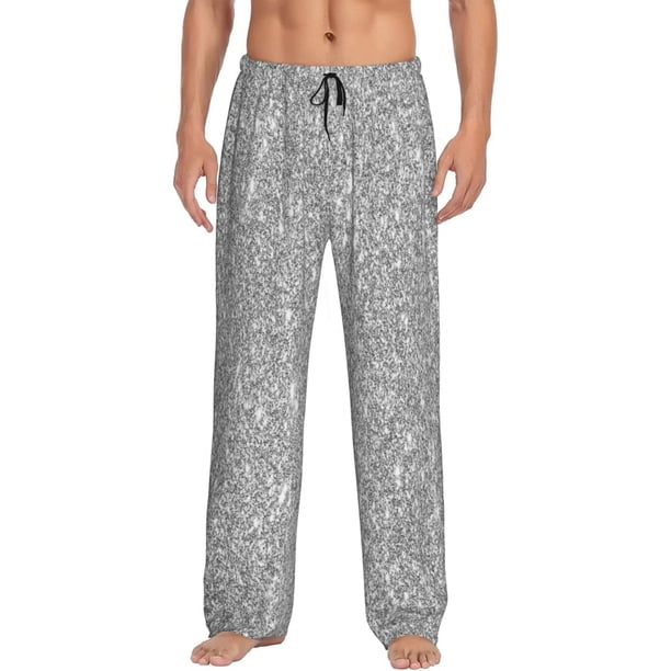 Fotbe GlitterSilver Pantalones de Pijama para Hombre, Pantalones de Dormir, Pantalones de Casa con Cintura Ajustable y Bolsillos-Large