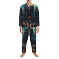 thumbnail image 3 of Logiee Starry Sky Moon Wolf Leader Print Mens Long Sleeve Pajama Set,Notched Collar Pajamas for Men, Men's Sleepwear,Mens Sleepwear with Pockets & Button Down-XX-Large, 3 of 7