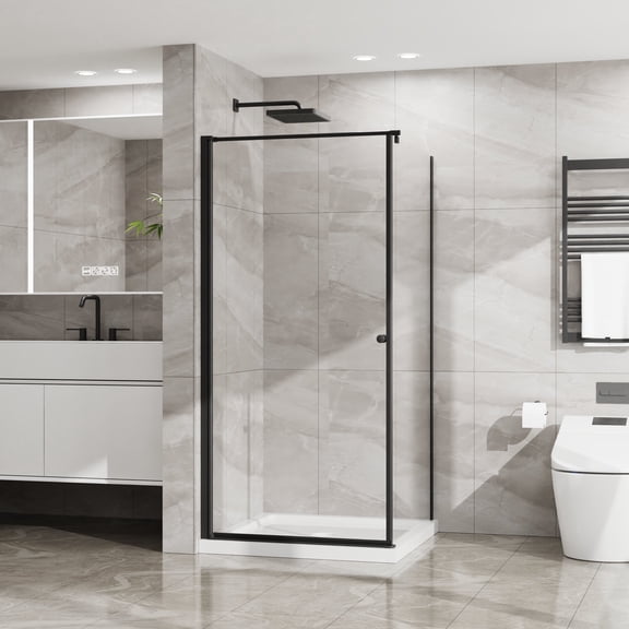 Shower Door Goodyo Shower Enclosure Frameless 36 in.D x 36 in. W x 72 in. H, Corner Shower Door with 1/4 in. Clear Tempered Glass, Pivot Opening, Black Finish,Glass Shower Door
