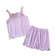 thumbnail image 3 of CFLVAEK Kids Outfits Girls 2 Piece Summer Ice Silk Outfit Sets Cute Strap Tank Tops and Elastic Waist Shorts Solid Color Wave Hem Clothes Size 3 Years, 3 of 4