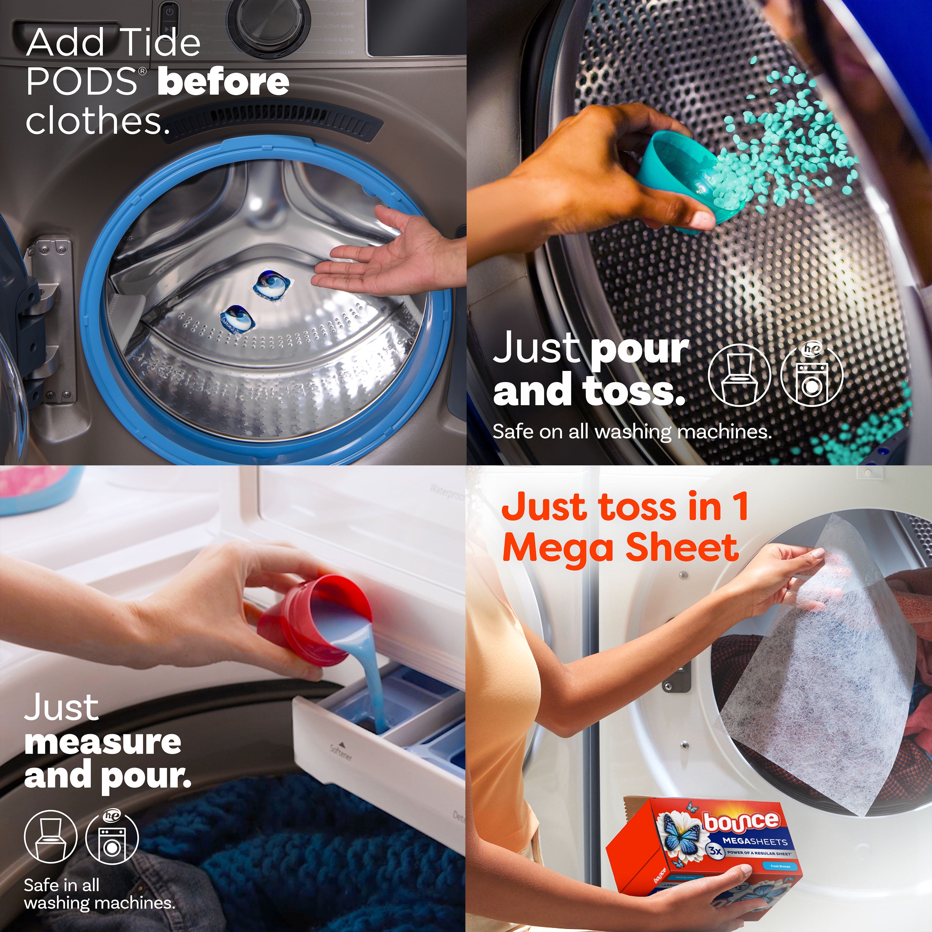 Tide & Downy Ultimate Clean Laundry Bundle with Tide PODS® Ultra Oxi Laundry Detergent, Downy Unstopables Laundry Scent Beads, Downy Liquid Fabric Softener, and Bounce Mega Dryer Sheets