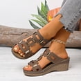 thumbnail image 4 of Women's Wedge Sandals Open Toe Slip On Wide Width Slides Breathable Non Slip Summer Walking Wedges Slippers Brown Size 7.5, 4 of 9