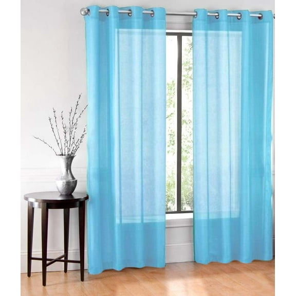 2 Panel Chevron Turquoise Two-Tone Pattern Design Voile Sheer Window Curtain 8 Silver Grommets 55" W X 84"