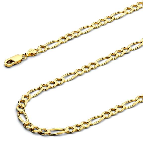 Wellingsale 14k Yellow Gold Polished Solid 4mm Figaro 3 1 Yellow Pave Diamond Cut Chain Bracelet - 7.5"