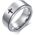 thumbnail image 1 of ORUYROP 6mm/8mm Titanium Steel Black/Silver/Gold Fidget Ring Engraved Small Cross Stainless Steel Spinner Rings Stress Relieving Anxiety Ring Engagement Wedding Promise Band for Women Men Boys, 1 of 7