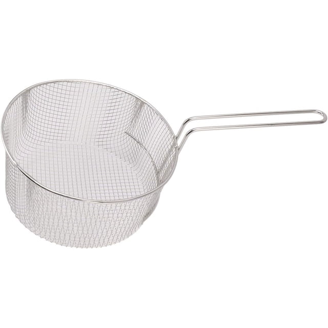 HUGFEGWE Frying Basket, Stainless Steel Long Handle Reusable Rust Resistant Fry Net, Deep Fry Basket Round Wire Frying Basket Reusable Rust Resistant Fry Net for Fish Chicken CA919-155246