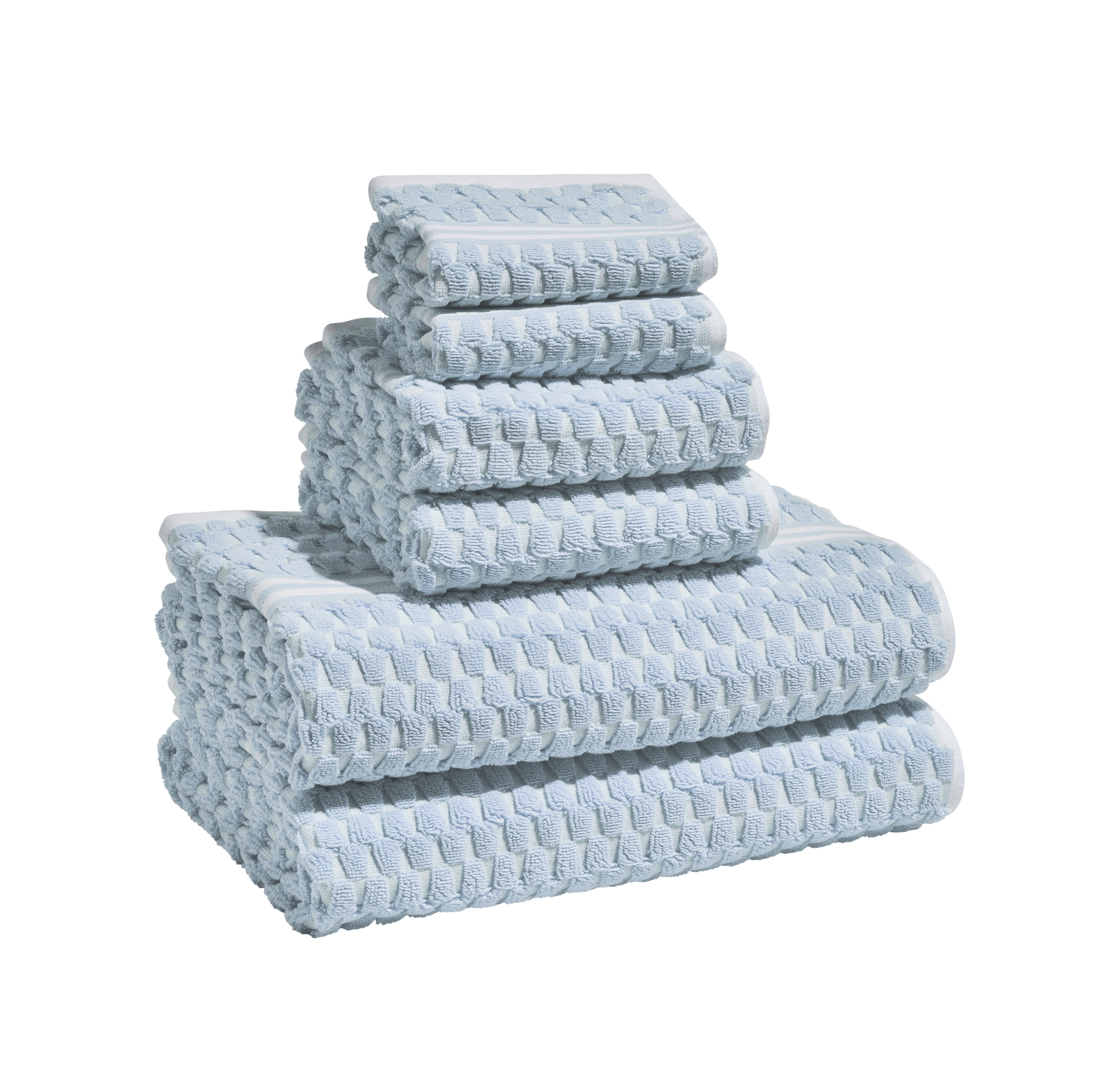 Beautiful by Drew Barrymore 6-Piece Staggered Tile Bath Towel Set, Soft 100% Cotton, Hydrangea