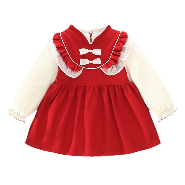 Yuyuzo Toddler Robe de Printemps Volant à Manches Longues Patchwork Robes Smoked Partie Princesse Clothes