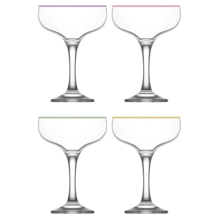 Coupe Cocktail Glasses Set of 4, 8oz - Champagne & Martini Glasses with Colored Rims, Chic Specialty Drinkware for Parties & Home Bar