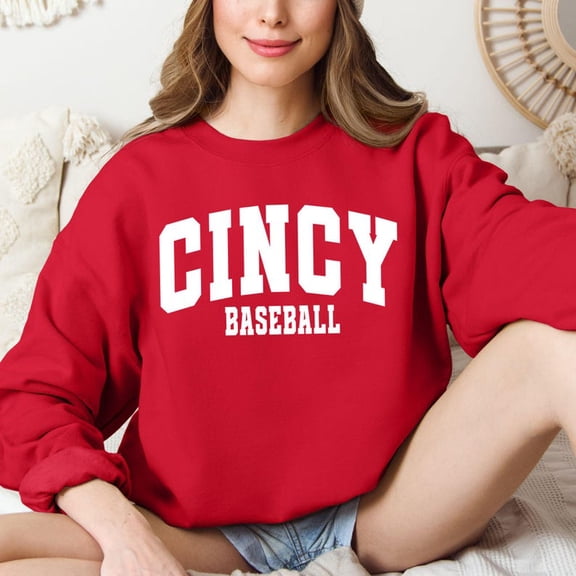 Cincinnati Baseball Game Day Sweatshirt, Retro Varsity Crewneck, Unisex Red Fan Pullover Sweater
