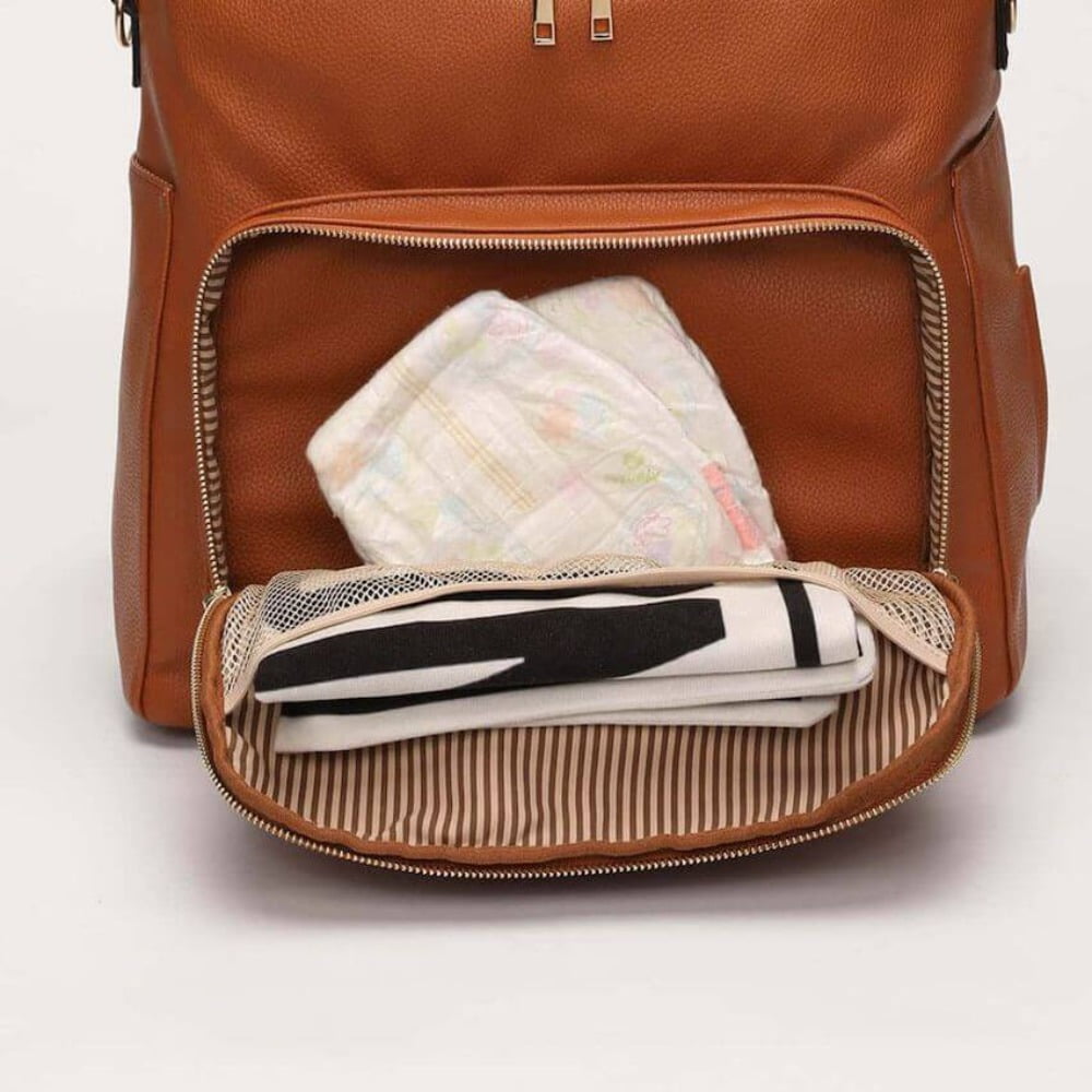 RsenFremior Diaper Bag Backpack Leather Backpack for Women Travel Backpack Baby Bag Large with Troller Straps Capacity for Wet Clothes