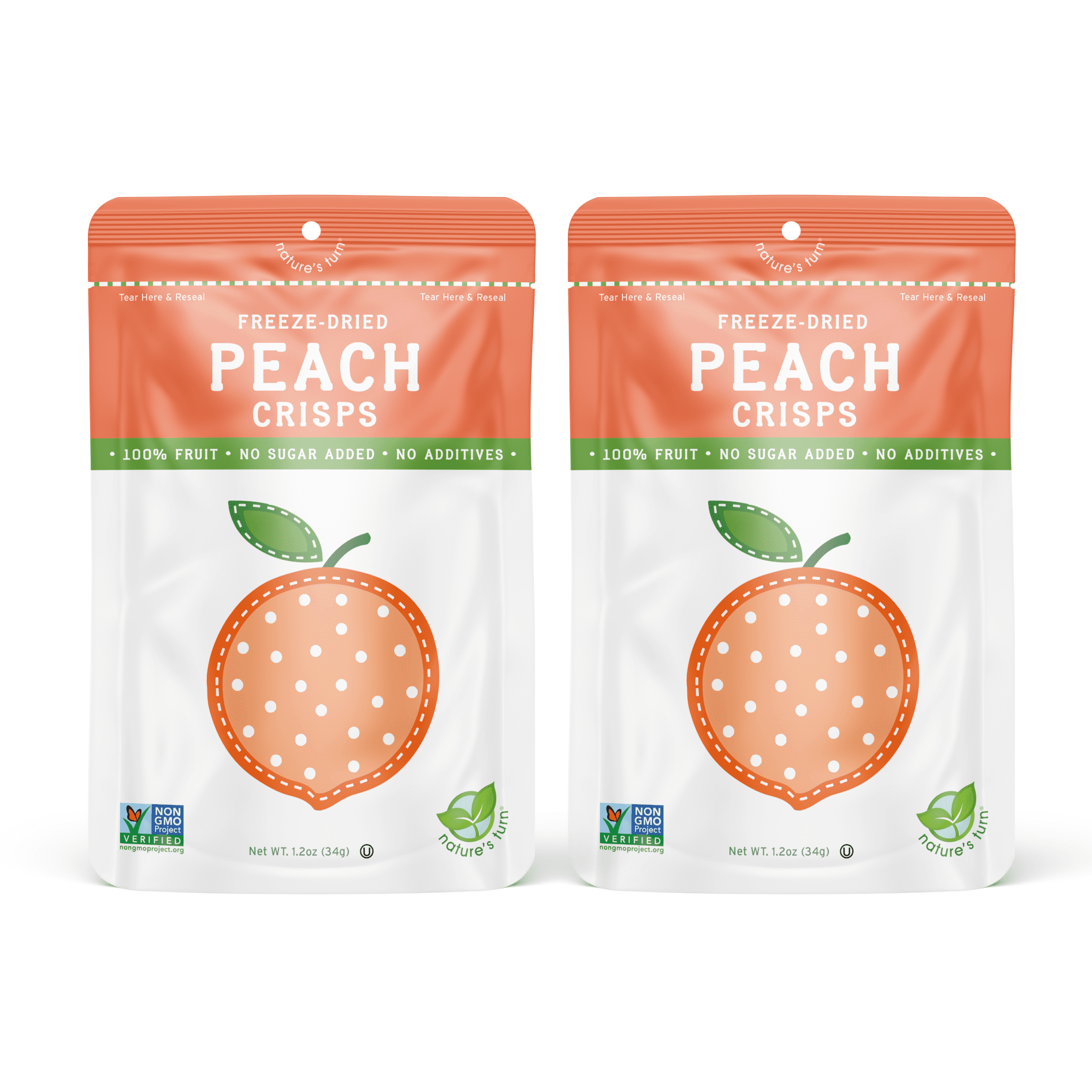 Nature's Turn Freeze-Dried Peach Crisps, No Added Sugar, Healthy Natural Fruit Crisp Snack for School Lunches, 6 Pack (1.2 oz Each)