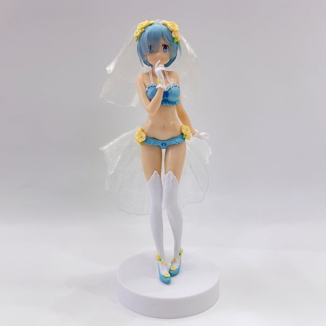 25CM Anime Figure Rem Re:Life In A Different World From Zero Sexy Tulle Swimsuit Stadding Pose Model Dolls Toy Gift Collect Box heqiyong LED
