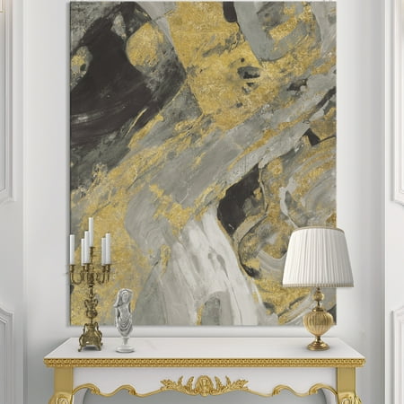 - DESIGN ART Designart 'Marble Gold and Black' Modern & Contemporary Canvas Artwork - Grey