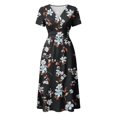 thumbnail image 6 of Boho Dresses for Women Short Sleeve Wrap V-Neck Hight Waist Sundress Casual Summer Beach Vacation Dress, 6 of 7