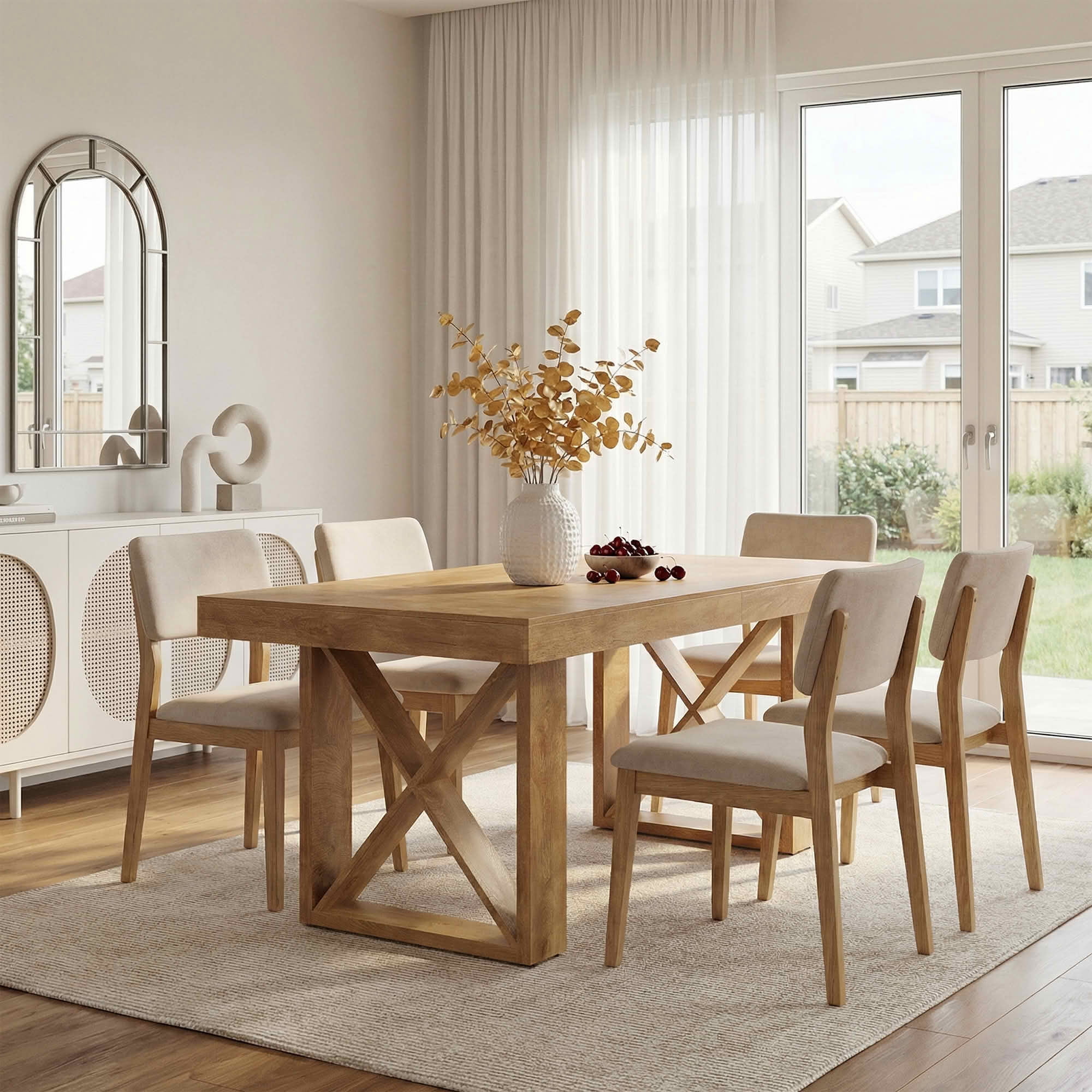 MAYEERTY 63 Inch Rectangular Farmhouse Dining Table, E1 Grade MDF Kitchen Dinner Table for 4 to 6 People