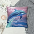 thumbnail image 2 of GOSMITH  Blue Ocean Dolphin Print Throw Pillow Cover Square Soft Cushion Cover Throw Pillow Case for Home Decor Living Room Bed Couch Car, 2 of 5