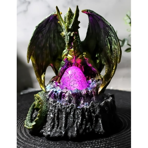 Ebros Spell Caster Fantasy Green Dragon By Egg Volcano LED Light Figurine