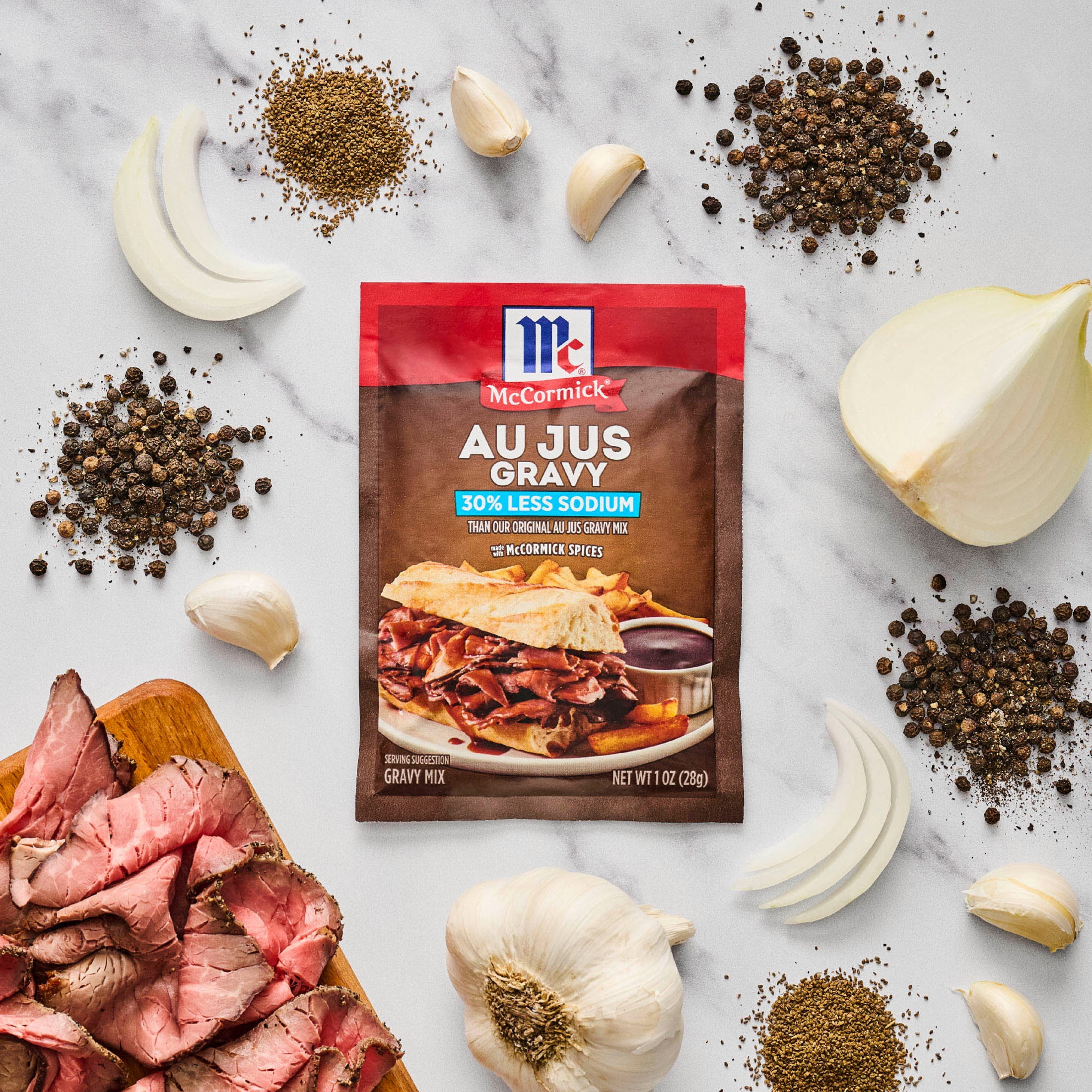 McCormick Au Jus Gravy, 30% Less Sodium Gravy Mix, 1.0 oz Packet