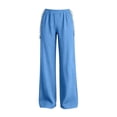 thumbnail image 4 of ClodeEU Women's Elastic High Waist Tassel Drawstring Wide Leg Pants, Casual Loose Trousers with Pockets Blue,Women's Plus L, 4 of 6