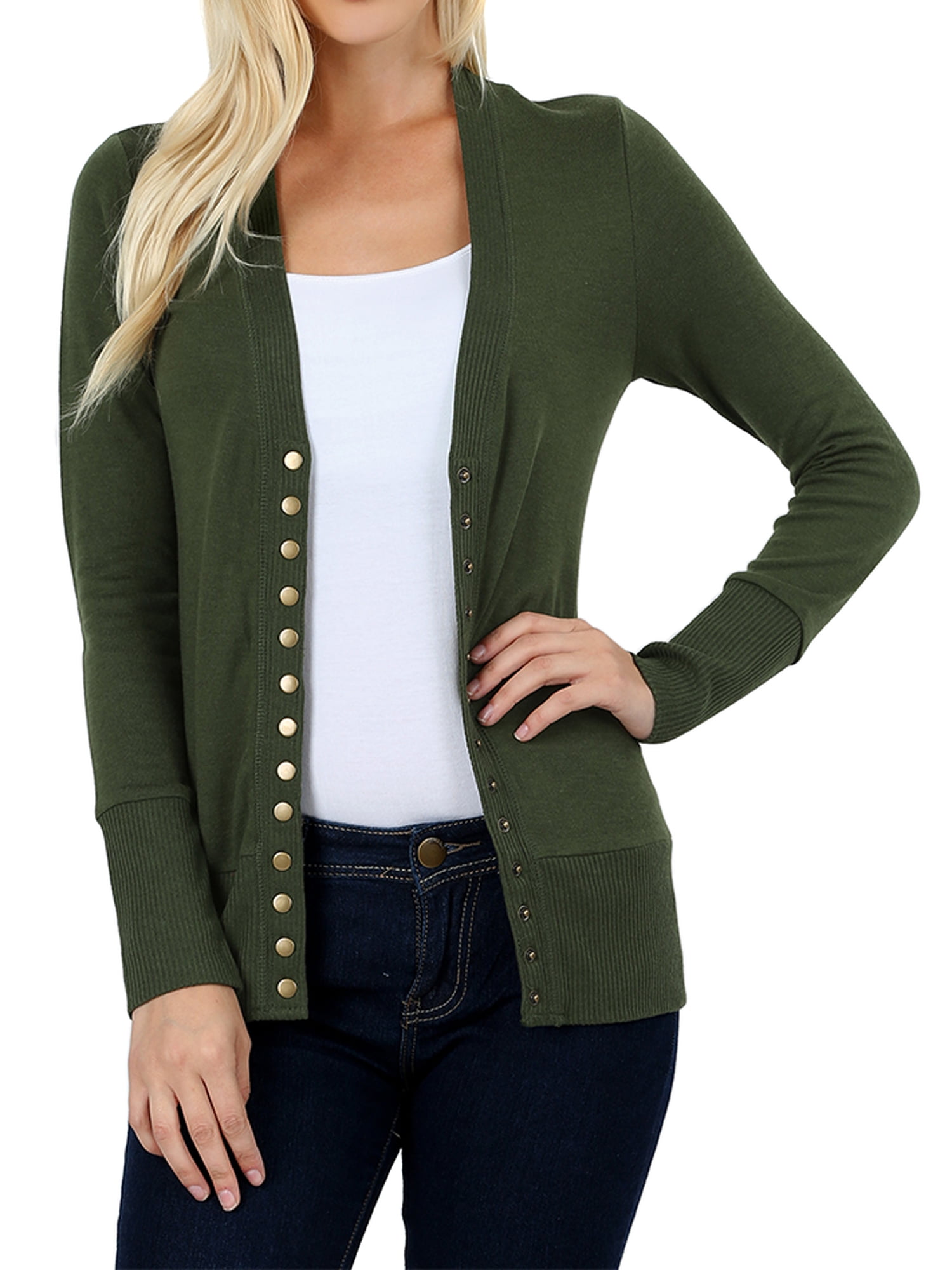 TheLovely Women Classic Thin Snap Button Front VNeck Button Down