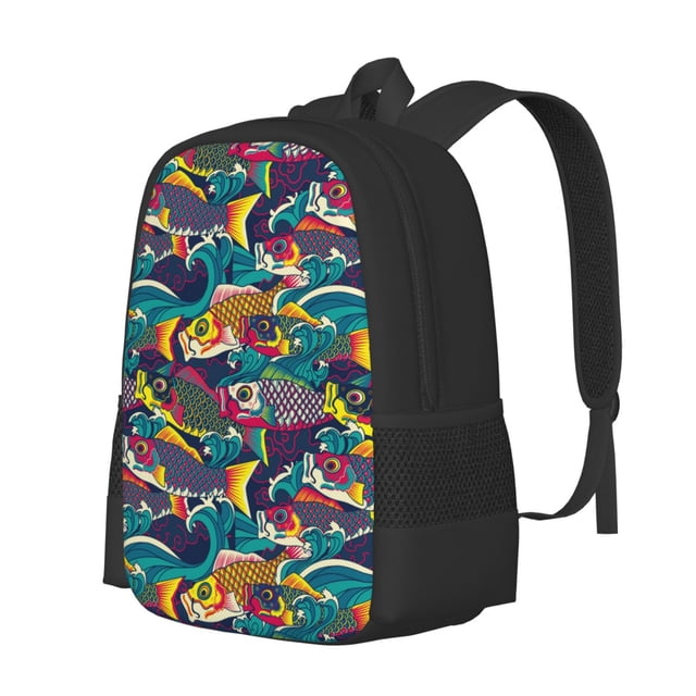 Easygdp Colorful Carp Streamer Mochila de Gran Capacidad Minimalista Ideal para Escuela, Viajes y Uso Diario