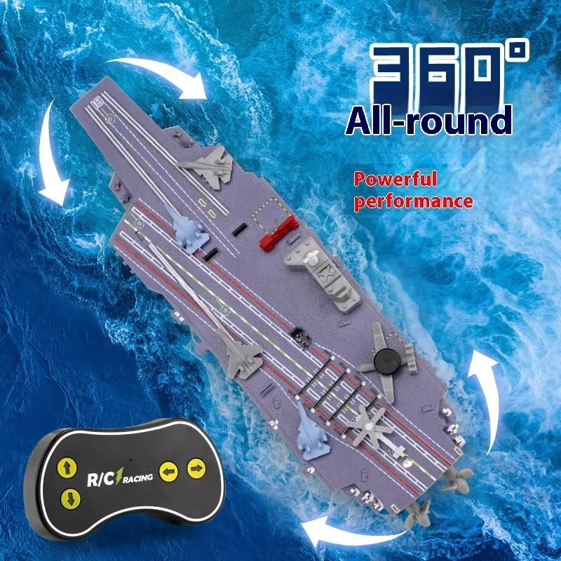 Remote Control Aircraft Carrier RC Boat, 2.4G Remote Control Warship Ship Model with High Simulation Design, Forward Backward Turn Left Right, Water Detection Auto On/Off, 10-15M Range, Rechargeable
