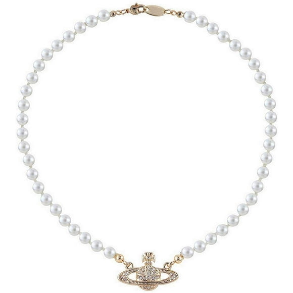 Rhinestone Faux Planet Saturn Pearl Necklace for Women Jewelry, Fake Pearl Collar Pendant a Necklace Men with Charm for Girls Y2k Jewelry Ladies' Wedding Pearl Bead Chain Crystal Choker