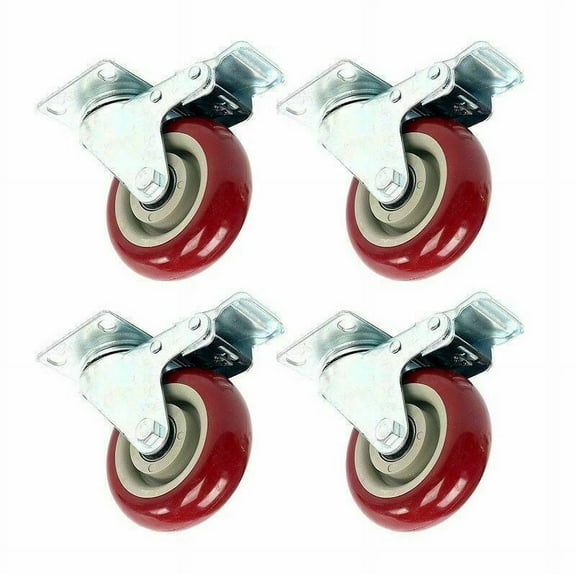 12 Pack 3 Inch Caster Wheels Swivel Plate On Red Polyurethane Wheels With Brake Household