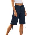 thumbnail image 5 of LEKWK Bermuda Jean Shorts for Women Knee Length High Waisted Casual Denim Shorts Drawstring Side Tie Long Jorts with Pockets Summer Fashion Daily Streetwear, 5 of 7