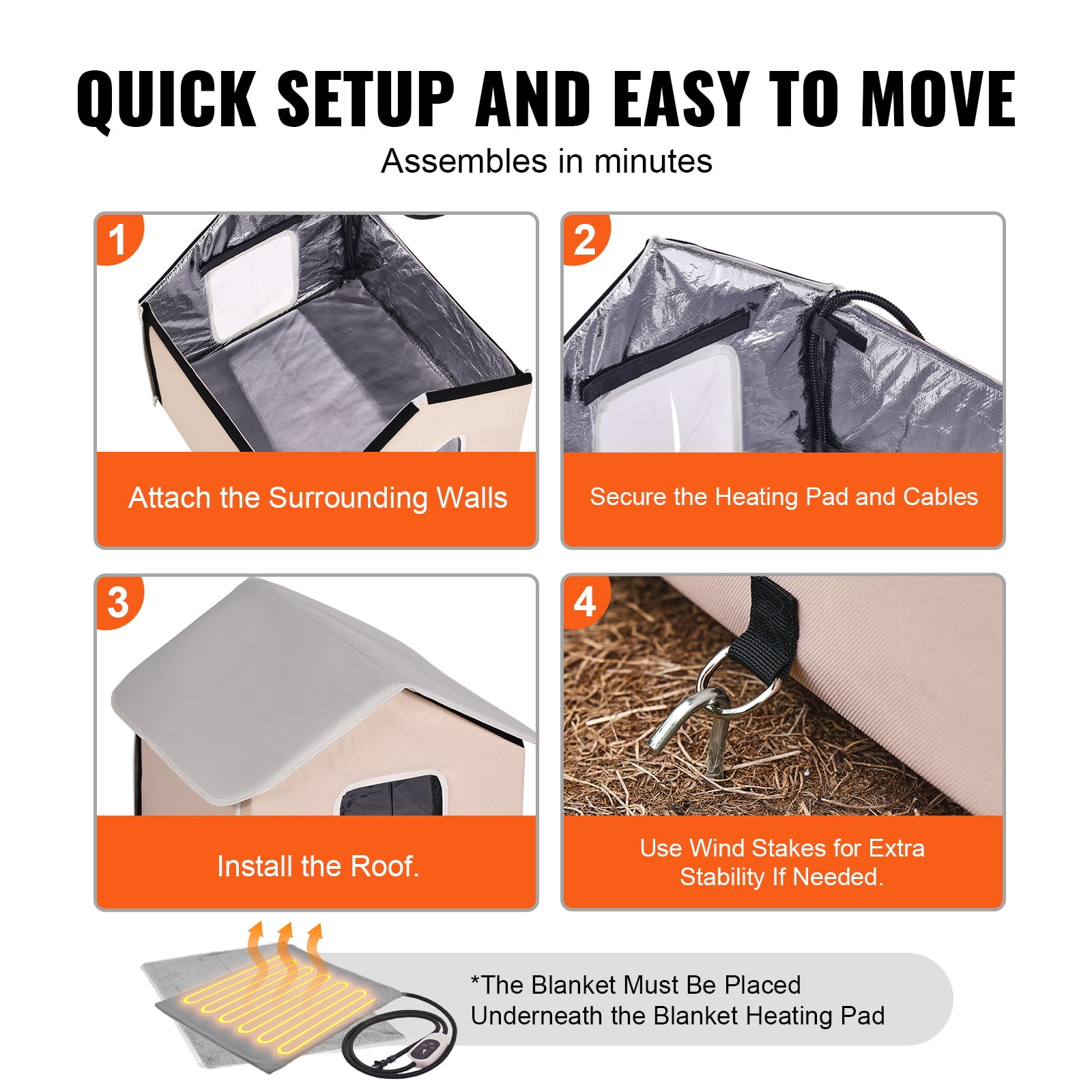 VEVOR Elevated Heated Cat House, Outdoor Kitty Shelter with Timer, 600D Oxford Cloth Foldable Cat Shelter with Heated Pad for Winter to Stay Warm and Cozy, Brown (Middle)