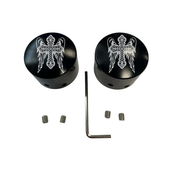 Angel Wings Cross Front Axle Cap Nut Covers Black in Color Compatible With Harley Davidson Touring Road King Road Glide Street Glide Ultra Dyna
