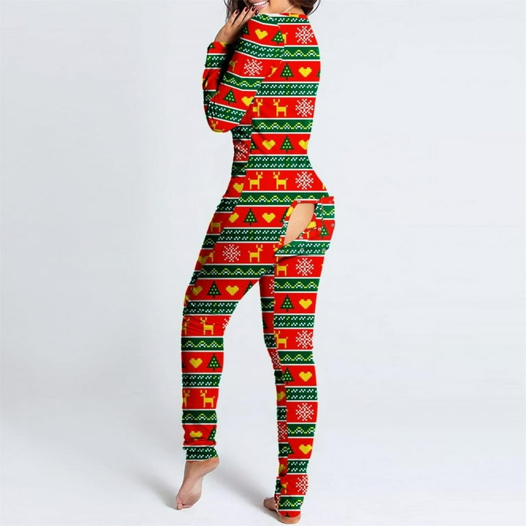 Tarmeek Adult Onesie Pajama Christmas One Piece Butt Flap Sleep