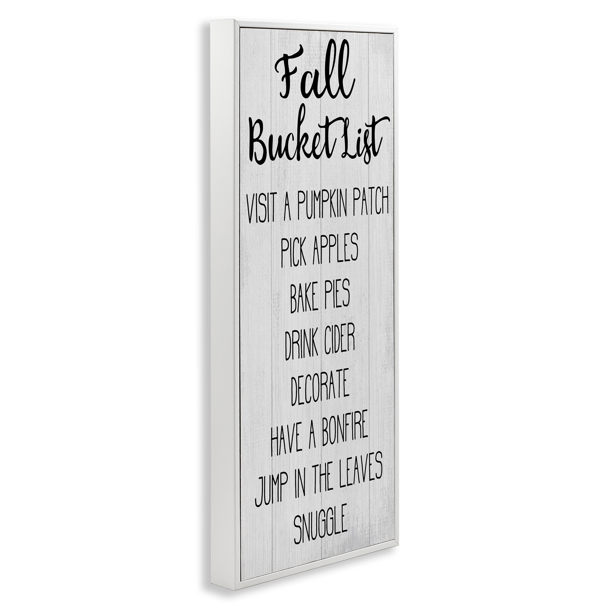 Stupell Industries Fall Bucket Goals Sign Typography Painting White Framed Art Print Wall Art, 13 x 30