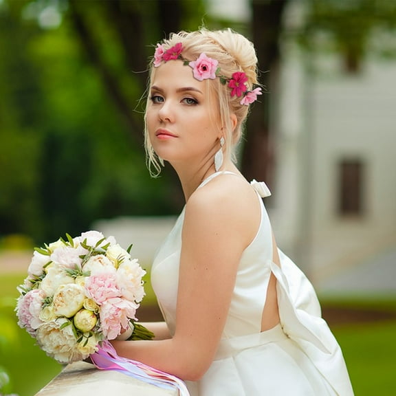 PAMINGONO Floral Headband Bridal Flower Crown Headband Cloth Versatile Use for Beach Vacation