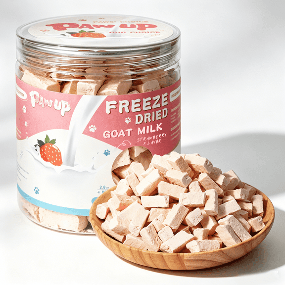 PAWUP Freeze Dried Goat Milk Dog Treats with Strawberry, Low Lactose for Sensitive Stomach Puppies, Training Treats for Picky Eaters, 2.8oz