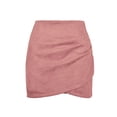 thumbnail image 5 of hirigin Womens High Waist Faux Suede Asymmetrical Ruched Bodycon Mini Skirts (Pink, S), 5 of 6