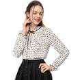 thumbnail image 3 of MODA NOVA Junior's Tie Ruffle Neck Polka Dots Bell Long Sleeves Blouse White-Polka Dots XL, 3 of 7