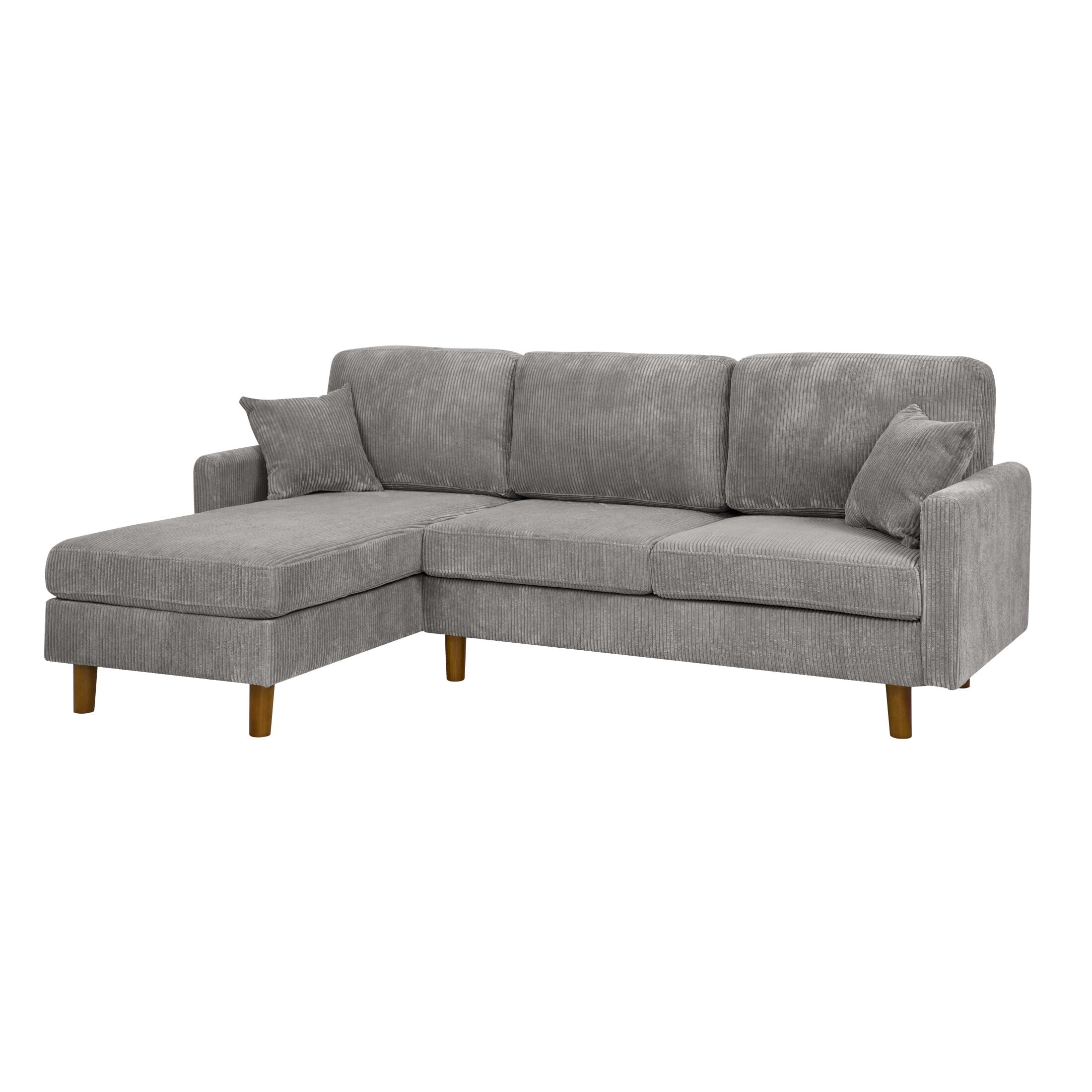 92.5" Light Gray Corduroy L-Shape Sectional Sofa with Chaise