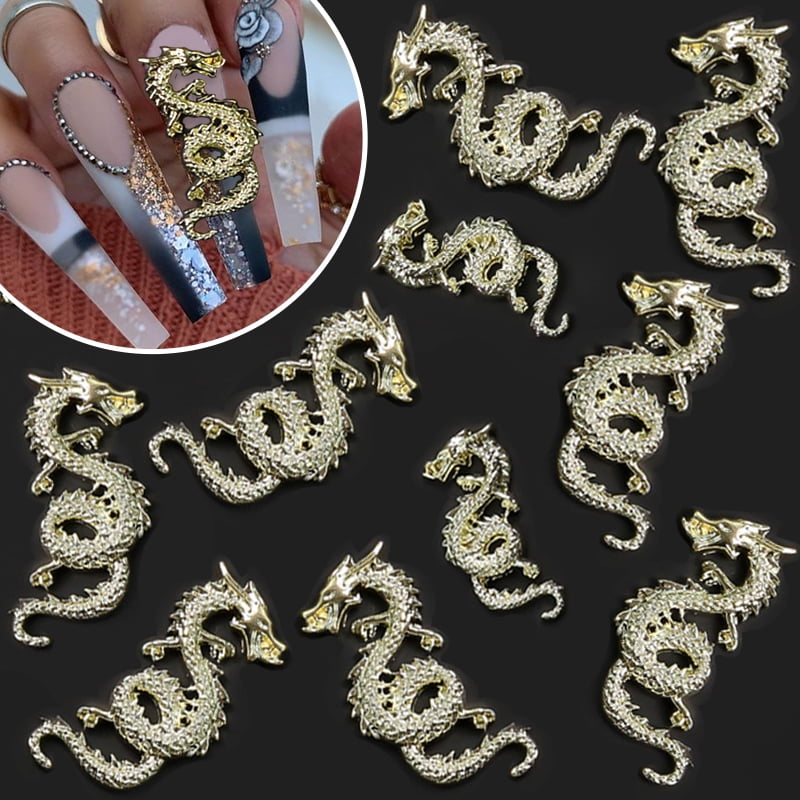 Jaliya 3D Alloy Dragon Nail Charms,Retro Silver Dragon Charms for Nails Chinese Zodiac Dragon Nail Art Charms Metal Nail Charm Nail Jewels for Nail Art