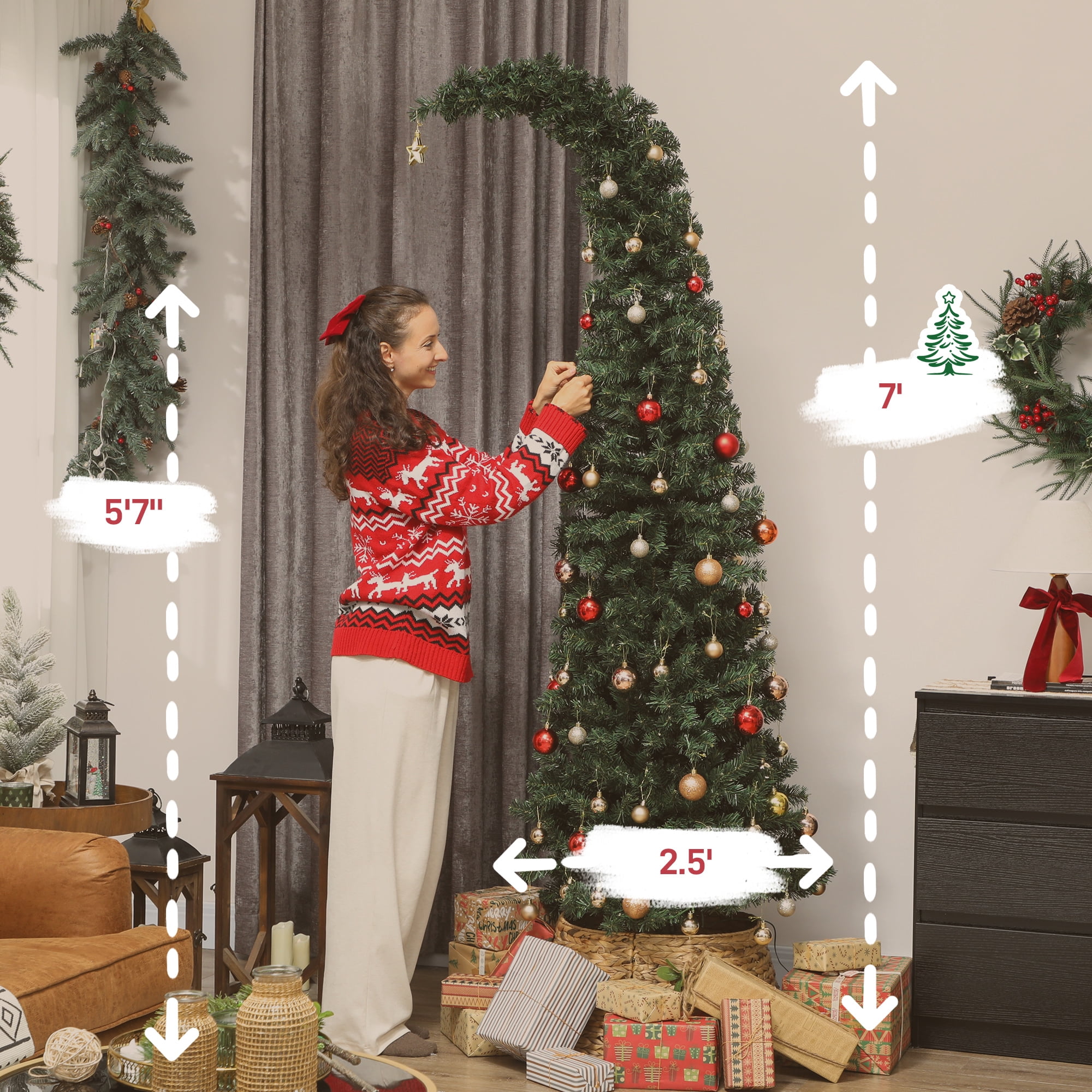 Astoutdoor 6 ft Slim Christmas Tree with 200 Warm White LED Lights, 493 Tips, Indoor Use