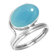 925 Silver Ring For Women - Teens Blue Chalcedony Stone Silver Ring Size 9.5 Elegant Silver Ring Size 9.5 Gift For Wife On Thanksgiving 925 Silver Jewelry With Gemstone