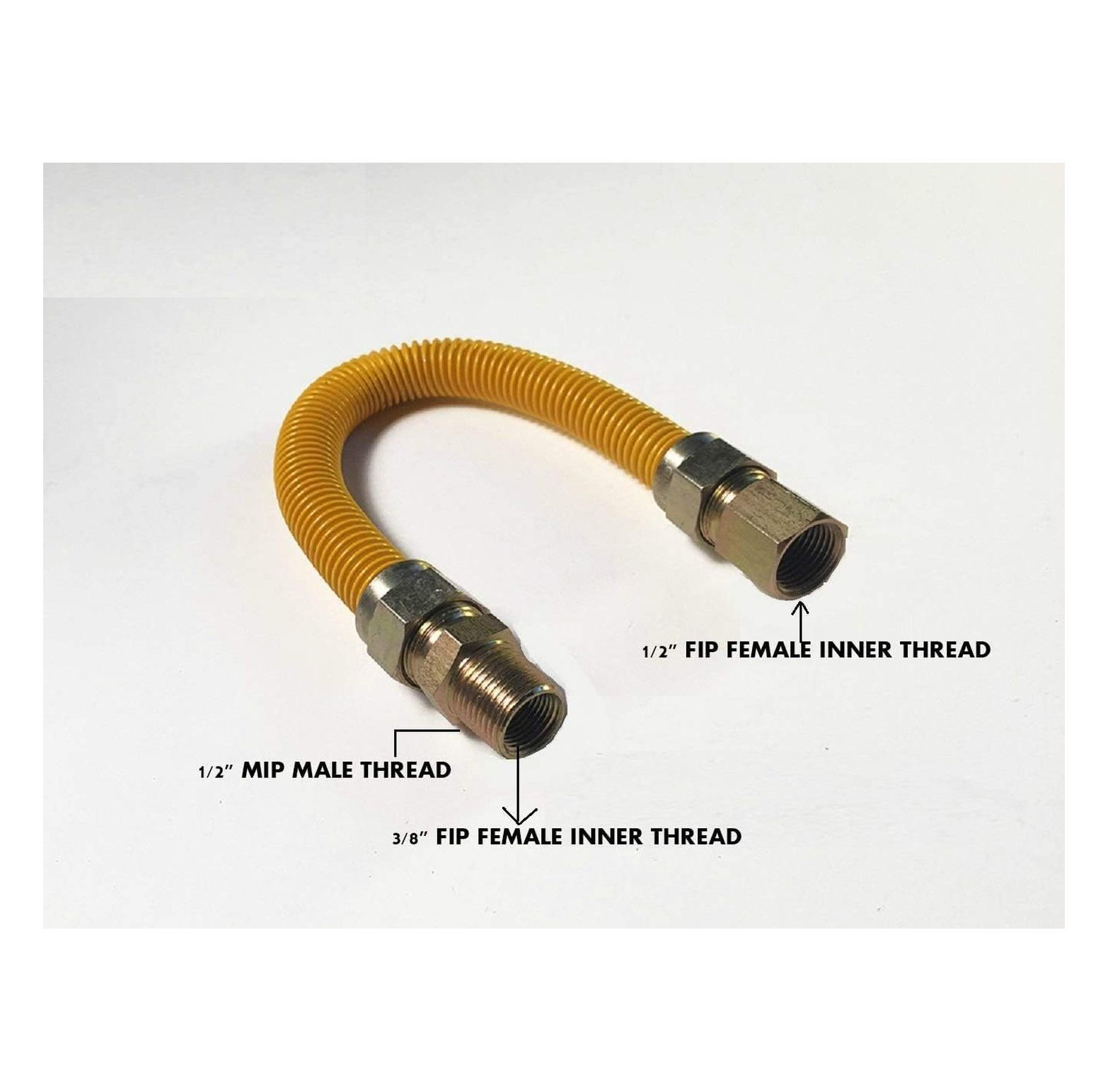 36" Corrugated Stainless Steel Yellow Epoxy Coated Gas Flexible Supply Connector Line For Appliance,Water Heater,Boilers,Fryers,Stoves with 3/8" FIP or 1/2" MIP x 1/2" FIP (Pack of 1)