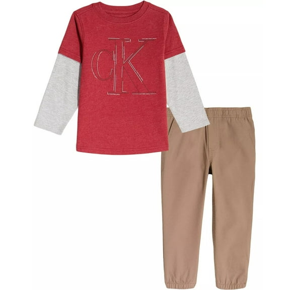 Calvin Klein RED Little Boys Twofer Logo T-shirt & Twill Joggers, 2 Pc Set, US 7