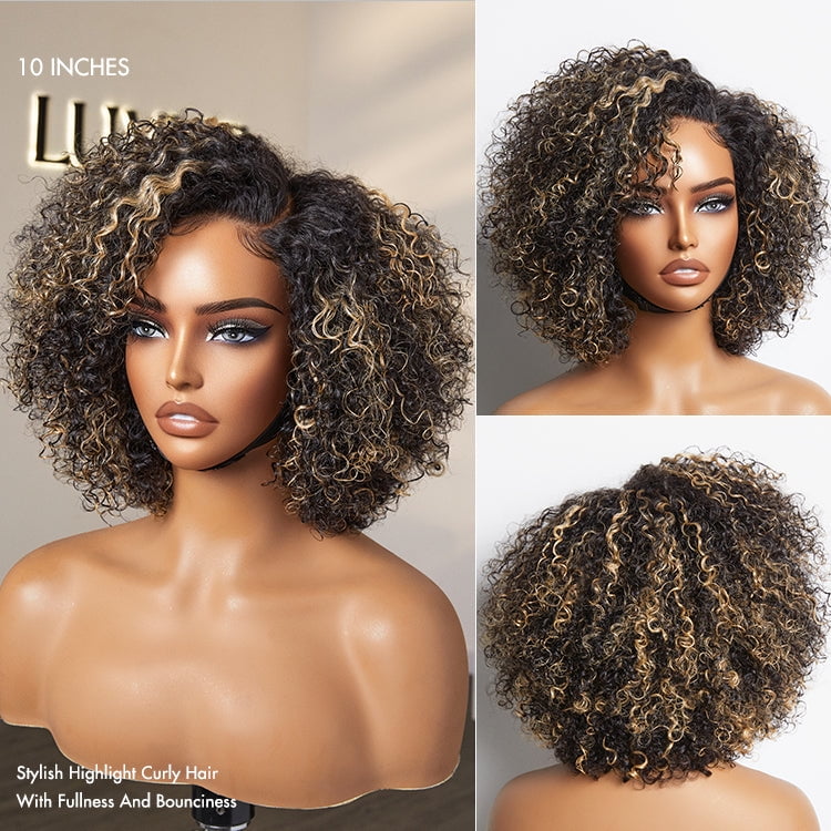 LUVME Trendy Short Cut Curly Minimalist HD Lace Glueless Side Part Wig 100% Human Hair
