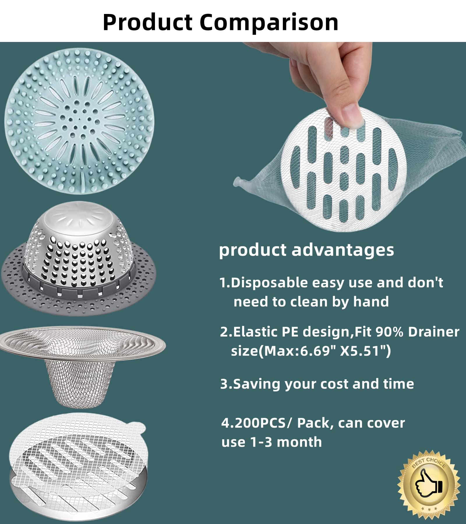 Hilltop Products 12-Pack Mesh Sink Drain Basket Strainer – Stainless Steel, Hair Catcher For Bathroom, Kitchen, Laundry