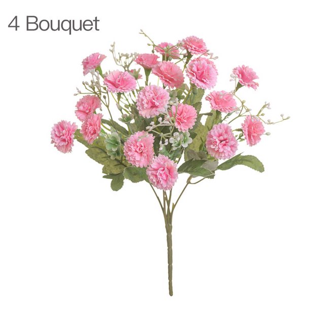 Flor de clavel artificial oficina en casa decoración floral fiesta de boda tela de seda ramo de flores falsas, rosa 4 Piezas Eigraketly HA6616-04B*4