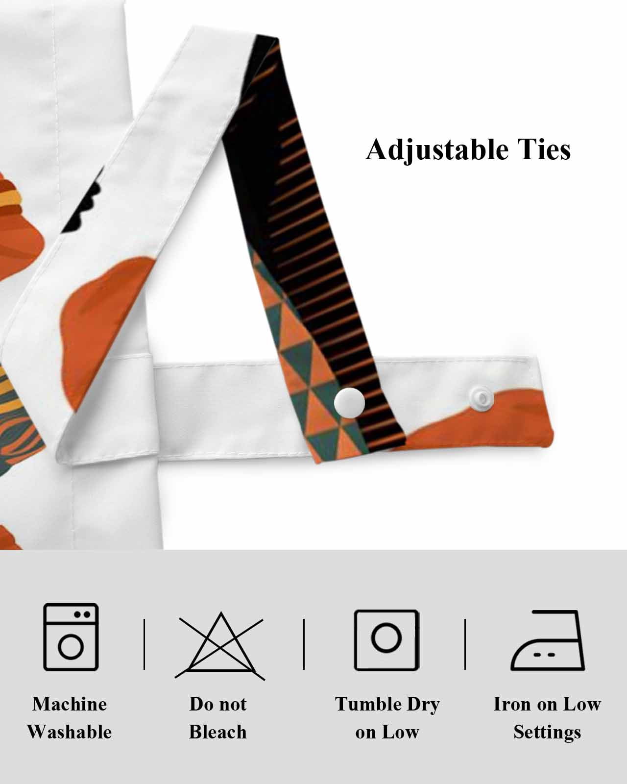 Black Girl African Tie Up Valances Curtain, Adjustable Kitchen Elegant Women Abstract Orange Geometric Tribal Valances for Windows Decor, Rod Pocket Short Curtains Set for Bedroom/Bathroom, 60"x18"